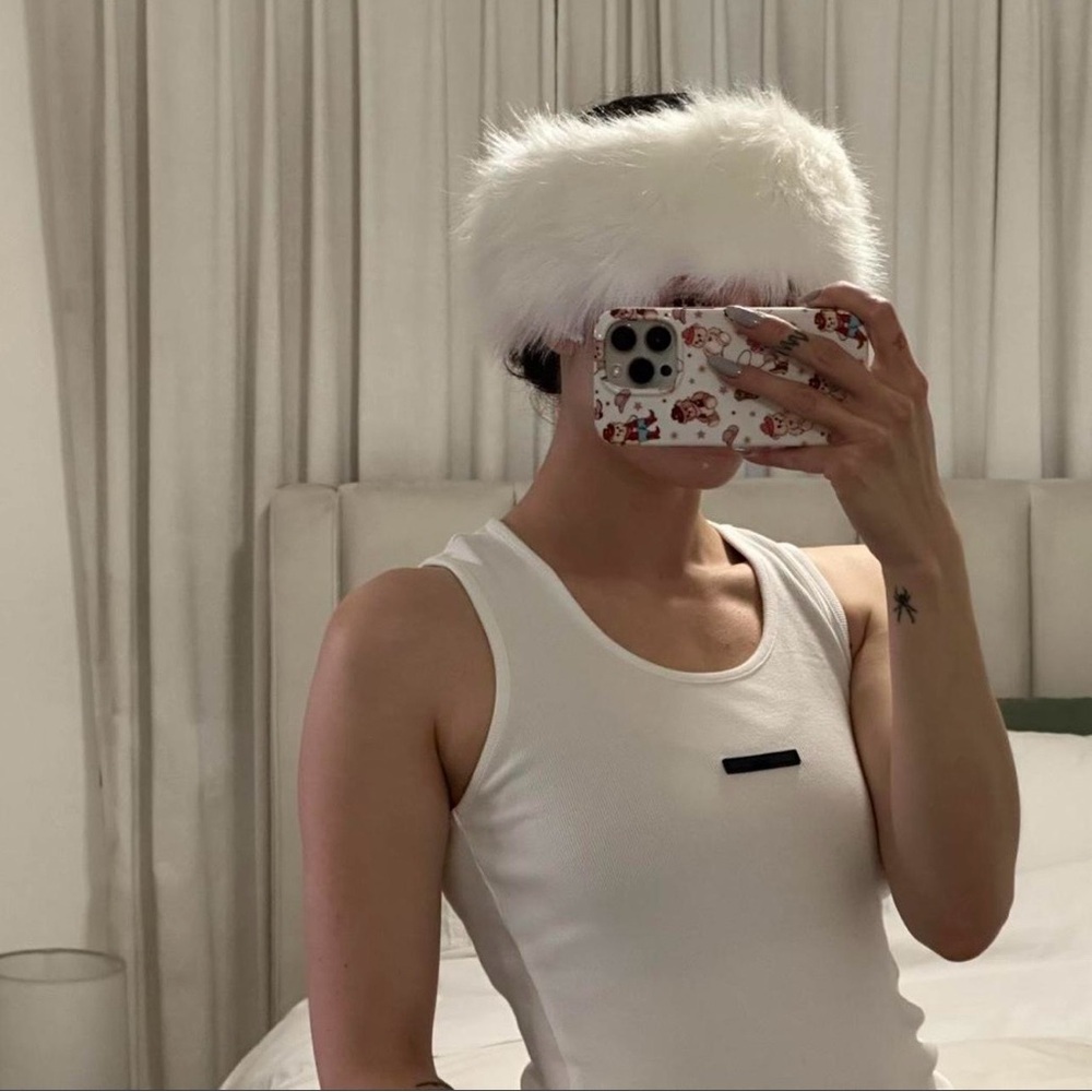 White Faux Fur Headband Ear Warmer Winter Ski Cozy Stretch